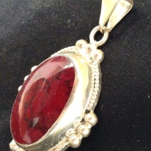 SILVER PENDANT WITH RED TURQUOISE- MEXICO